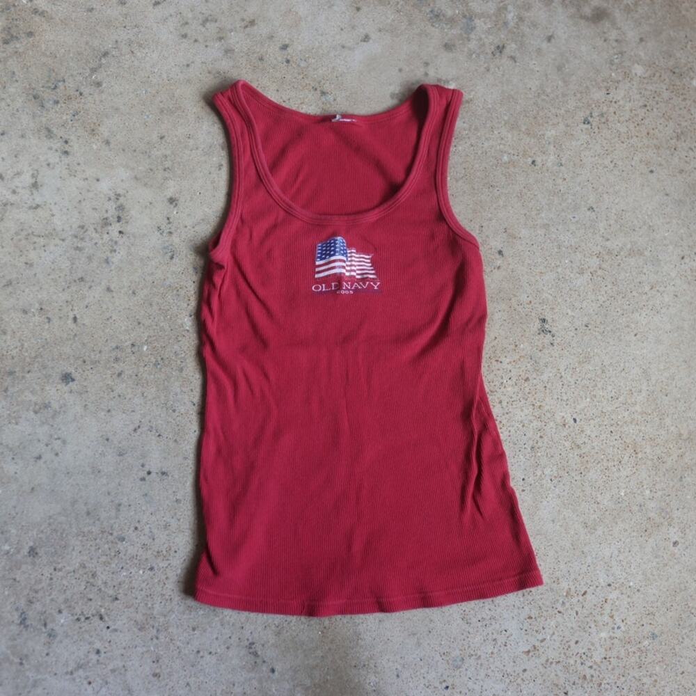 Vintage 2005 Old Navy Flag Tank Top Ribbed Americana USA America 250 Y2K